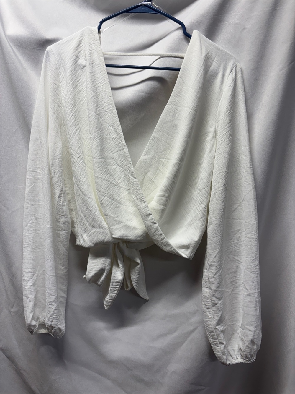 Women's White Wrap Tie Blouse